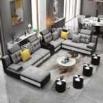 Luxury Modern U Shaped Sectional Fabric Sofa Set With Ottoman