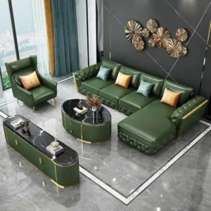 Soft Circular Green Leather Sofa Living Room Furniture