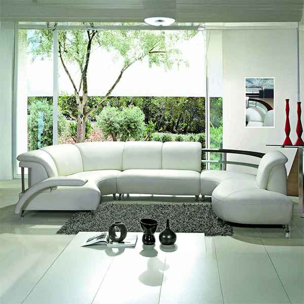 Luxury Curvy Look Leatherette Sofa Set (White)